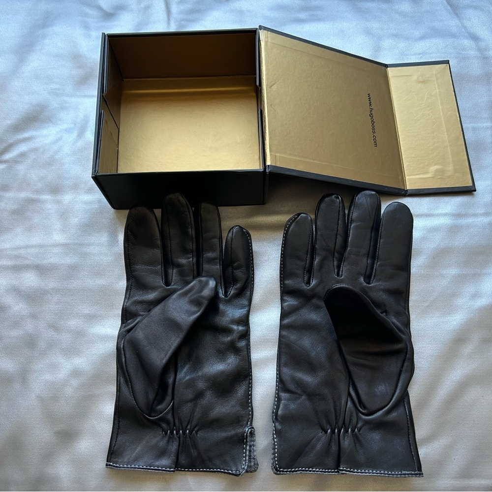 Boss Hugo boss Black leather gloves with box #leathergloves